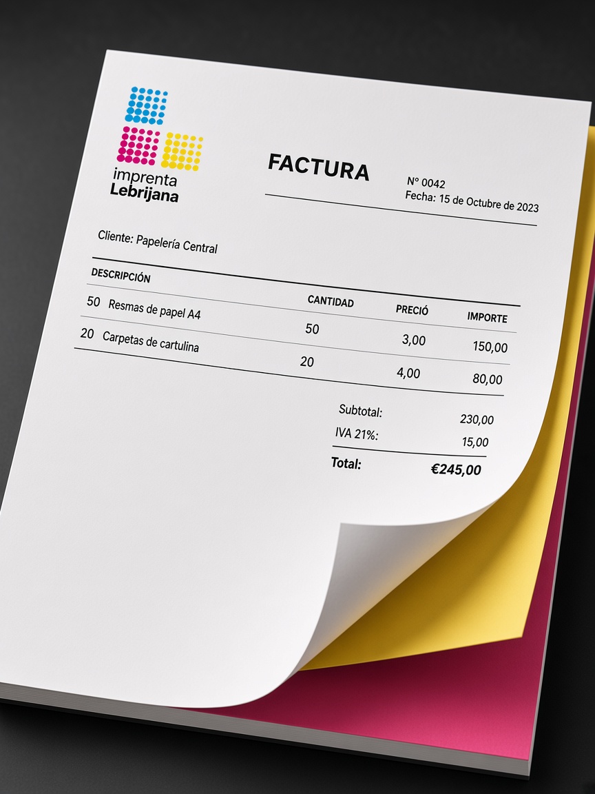 Detalle de factura autocopiativa en castellano con importes en euros